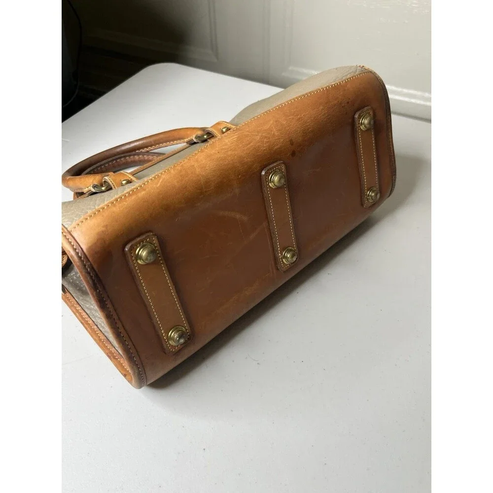 Vintage Dooney & Bourke All-Weather Leather Pebbled Satchel in Taupe and Brown